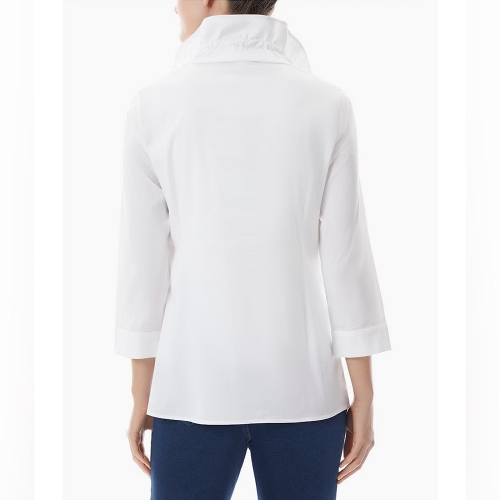 Ming Wang
Stretch Cotton Poplin Ruffle Stand Collar Button Front Top NWT - Picture 4 of 6